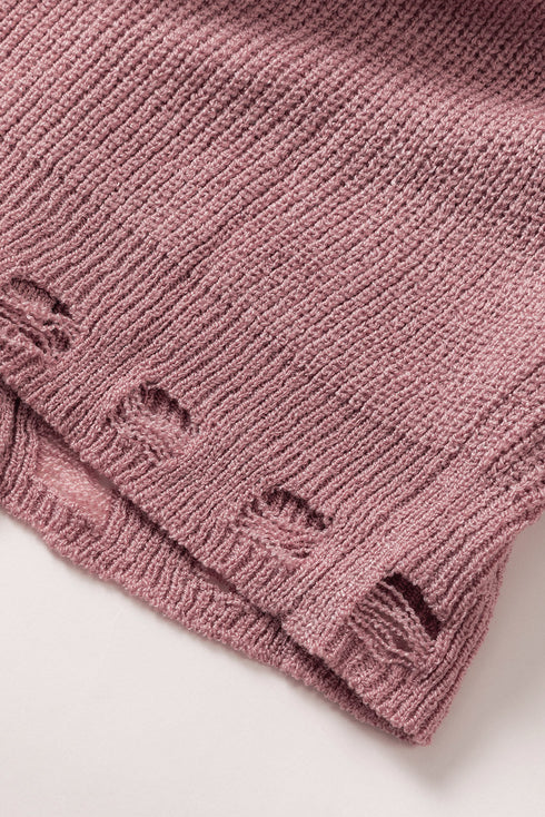 Zipper V-Neck Dropped Sleeve Hooded Solid Sweater